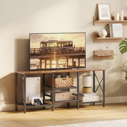 TV Stand for 55 Inch TV, Entertainment Center with 3-Tier Open Shelves, TV Console Table for Living Room, Bedroom, Rustic Brown7