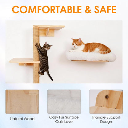 6In1 Cat Wall Shelves Climbing Systems, Large Cat Furniture Shelf Set Wall Hanging Mounted, Hammock Sisal Scratching Perch Bed 2 Steps Tower Tree for Indoor House Corner Ladder5