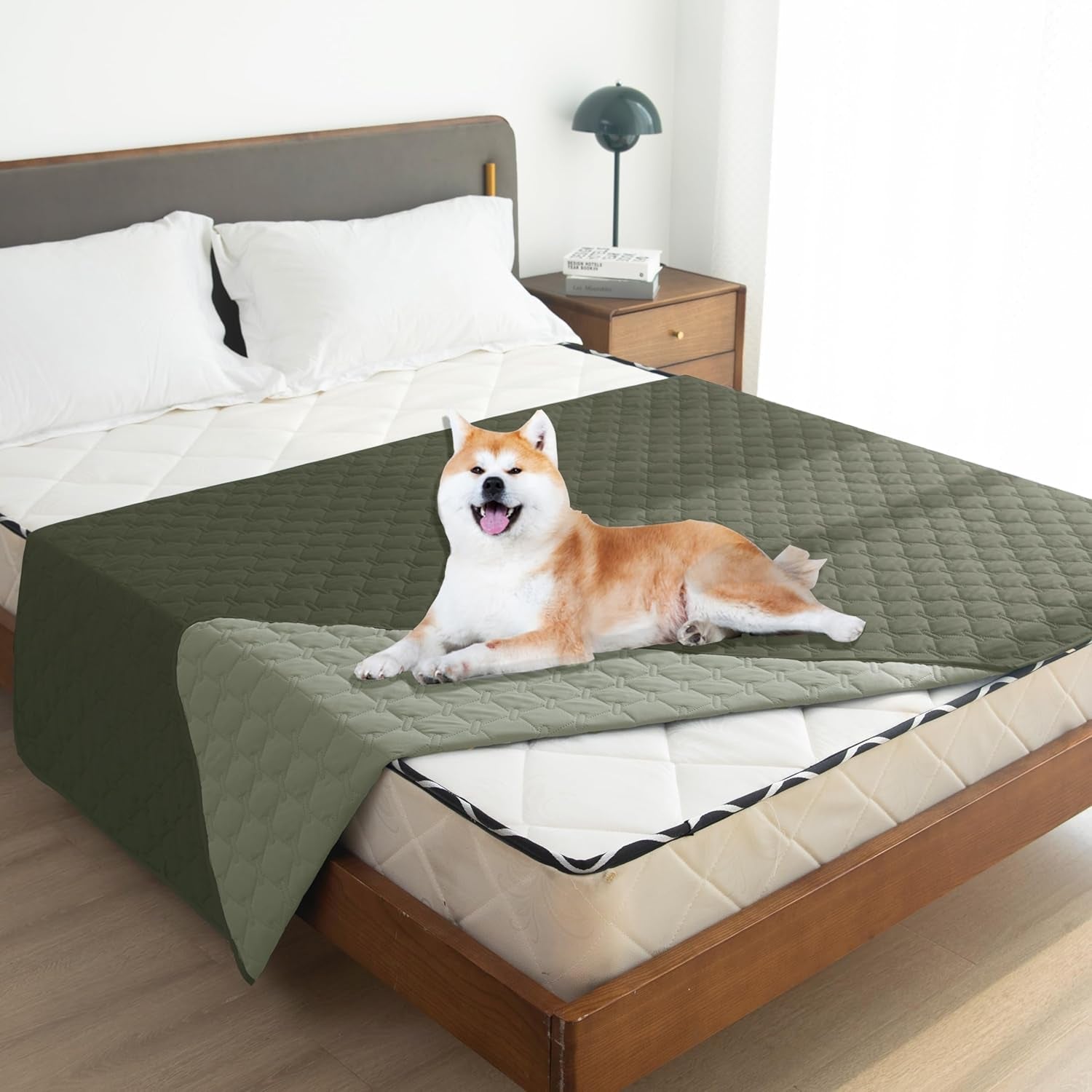 gogobunny-100-double-sided-waterproof-dog-blanket-soft-pet-bed-cover-reversible-protect-furniture-couch-sofa-car-for-puppy-large-dog-cat-dark-olive-light-olive-52x82-inch-pack-of-1