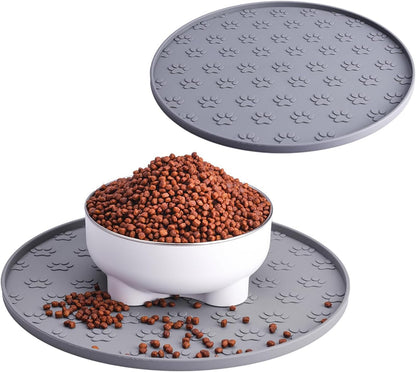 Silicone Pet Food Mat, Dog Food and Water Mat, Raised Edge Rubber Mat for Dog Bowls, Prevents Food and Water from Staining Floors, Suitable for Small and Medium Pets，10.6'' (Gray - Odorless)8