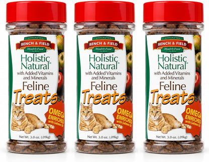 Bench & Field Holistic Natural Healthy Kitty Cat Treats | Crunchy Fish-Shaped Bites | Delicious Seafood Flavored Snack, 3-Ounce (Pack of 3 Bottles)1