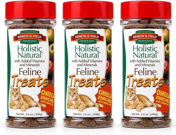 Bench & Field Holistic Natural Healthy Kitty Cat Treats | Crunchy Fish-Shaped Bites | Delicious Seafood Flavored Snack, 3-Ounce (Pack of 3 Bottles)1