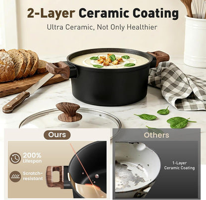 10PCS Ceramic Pots and Pans Set, Kitchen Induction Cookware Set | Black Nonstick Cooking Set, Compatible with Gas & Electric Stoves, PFOA & PFOS Free, Even Heating3