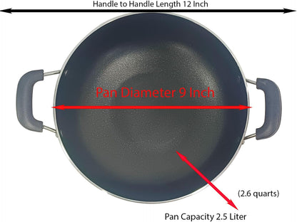 Kadai Wok Pan Stir Fry Skillet with SS Lid for Healthy Cooking Nonstick Kadhai Heat Resistant Handle Ideal for Stir Frying and Deep Frying with Apple Cutter Combo Set4