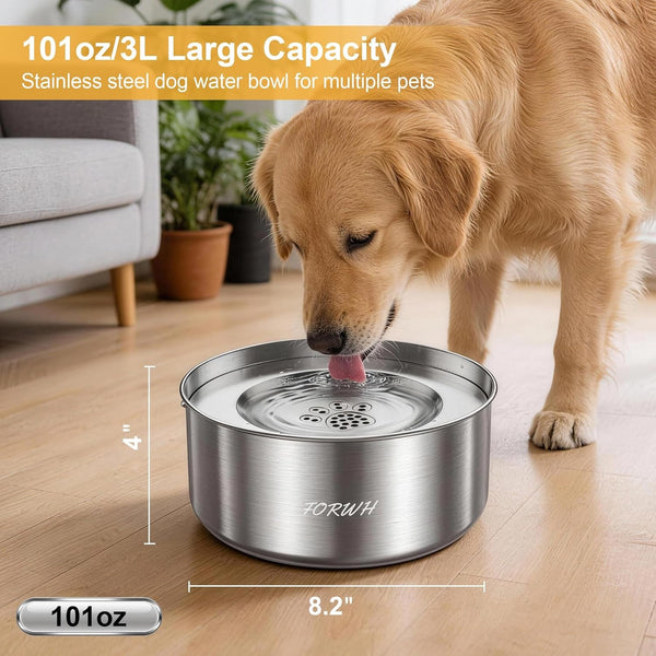 304 Stainless Steel Dog Water Bowl No Spill, 101Oz/3L Large Capacity Pet Water Dispenser with Floating Disk, Non-Slip Slow Drink Feeder for Cat, Anti-Gulping & Splash Proof for Travel, Car & Home3
