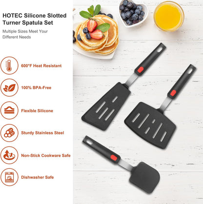 Silicone Spatula Turner Set of 3, Heat Resistant 600°F & Bpa-Free Flexible Rubber Spatulas for Nonstick Cookware, Kitchen Utensils for Flipping Eggs, Fish, Burgers, Pancakes, Cookie, Crepes4