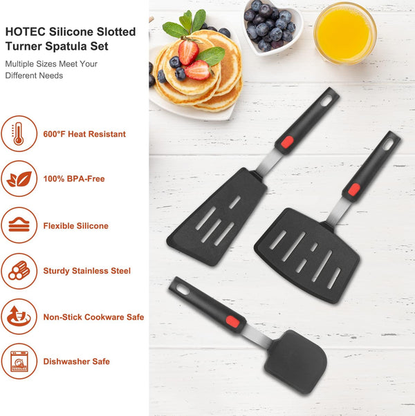 Silicone Spatula Turner Set of 3, Heat Resistant 600°F & Bpa-Free Flexible Rubber Spatulas for Nonstick Cookware, Kitchen Utensils for Flipping Eggs, Fish, Burgers, Pancakes, Cookie, Crepes4