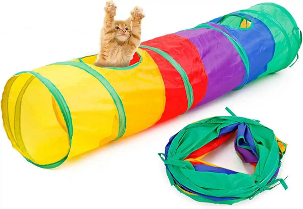 Icagy Cat Tunnel for Indoor Cats Kittens Rabbits, Foldable Tunnel Toys | Interactive Pet Crinkle Pop up Tunnel Play Toys, Relieve Cat Boredom, Rainbow 45"1