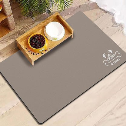 Dog Food Mat for Food and Water, Absorbent Pet Feeding Non-Slip Backing Cat Dog Bowl Mat No Stains Quick Dry Placemat with Footprints for Messy Brown,20"×12"9
