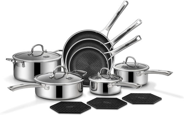 Pots and Pans Set Non Stick | Stainless Steel Kitchen Cookware | 14 Pcs | PFOA Free | Hybrid | Induction Compatible | Frying Skillet, Saucepans, Saute Pan & Stock Pot1
