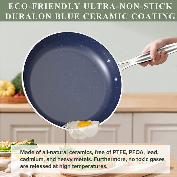 9Pc Cookware Set Healthy Duralon Blue Ceramic Nonstick Coated | Diamond Infused Scratch-Resistant, PFAS Free, Oven Safe, Induction Ready, Evenly Heats, Tempered Glass Lids, Stay-Cool Handle7