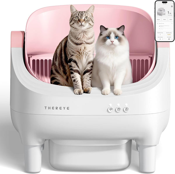 Thereye Self Cleaning Cat Litter Box, Open-Top Automatic Litter Box with APP Control, Safety Sensor and 10L Large Waste Bin, Smart Kitty Litter Boxes with Trash Bags and Mat for Multiple Cats1