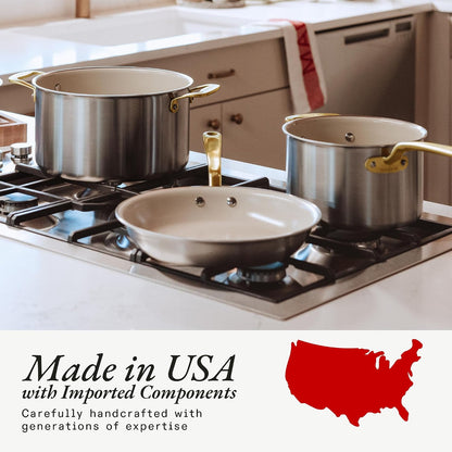 Made in Cookware - 7-Piece Ceramiclad Non Stick Pot and Pan Set (Antique Brass Handle) - 5-Ply Stainless Clad - Professional Cookware - Crafted in Italy - Induction Compatible8