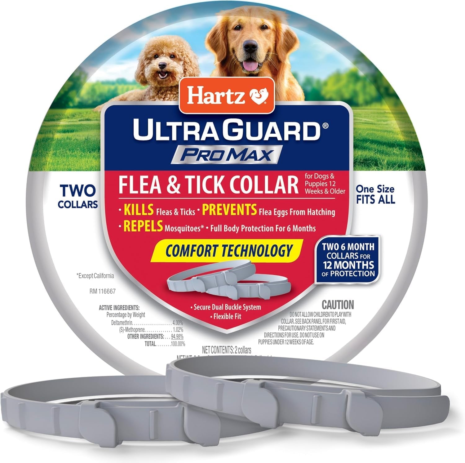 hartz-ultraguard-promax-flea-tick-collar-for-dogs-i-12-months-protection-i-soft-comfortable-flea-tick-prevention-i-2-pack-gray