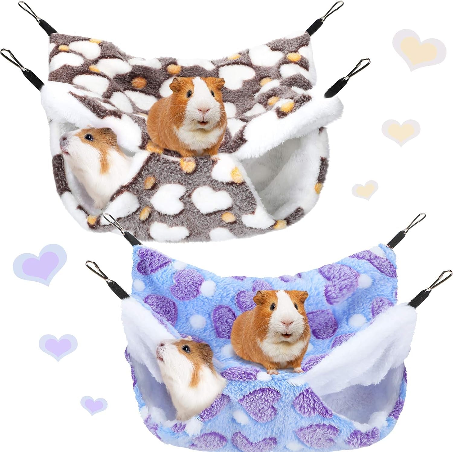 boao-2-pcs-guineas-pig-rat-hammock-guinea-pig-hamster-ferret-hanging-hammock-guinea-pigs-accessories-for-small-animals-chinchilla-parrot-sugar-glider-ferret-squirrelpurple-coffee-heart-pattern