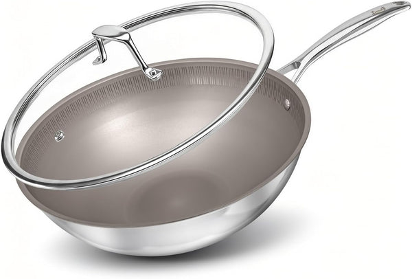 Titanium Wok Pan with Lid – 12" Non-Toxic Pfas-Free Woks & Stir-Fry Pans, Tri-Ply Titanium & Stainless Steel, Induction & Dishwasher Safe1