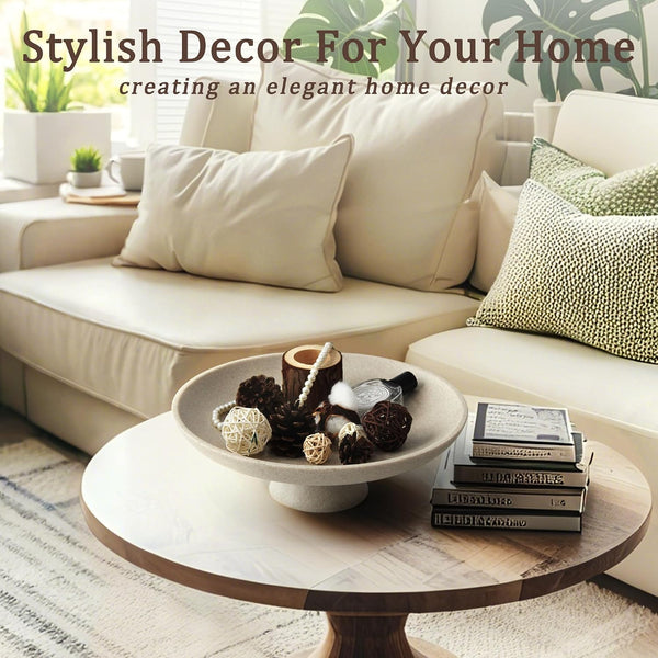 Modern Pedestal Decorative Bowl, Large Resin Fruit Bowl, Beige | Style It on Kitchen Counters, Coffee Tables, or Entryway Tables. Use for Fruit Display, Key Storage, or Home Decor Accents4