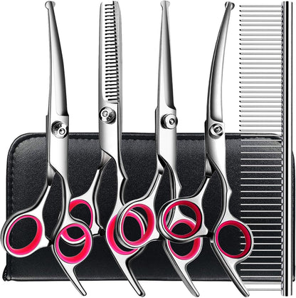 TINMARDA Dog Grooming Kit, Professional Stainless Steel Dog Grooming Scissors with Curved Shears, Pink Finger Rings - 4 Piece Sharp Durable Pet Shears for Dogs Cats at Home Salon-Quality Grooming8