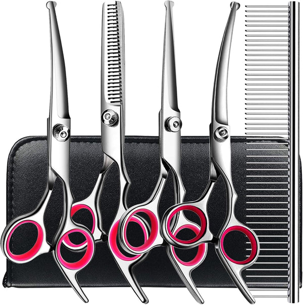 TINMARDA Dog Grooming Kit, Professional Stainless Steel Dog Grooming Scissors with Curved Shears, Pink Finger Rings - 4 Piece Sharp Durable Pet Shears for Dogs Cats at Home Salon-Quality Grooming8