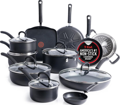 Ultimate Hard Anodized Nonstick Pots and Pans Set 17 Piece, Nonstick Cookware Set with Fry Pan, Saucepans, Saute-Pan, Griddle, Dishwasher Safe, Onyx1