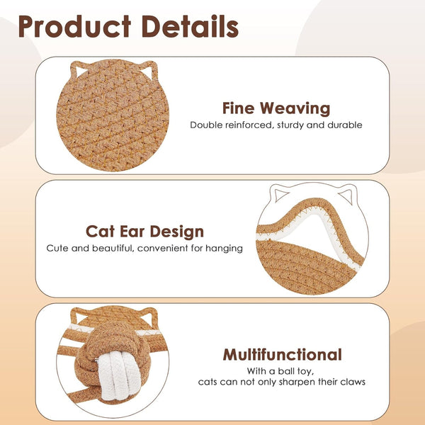 Cat Scratcher Mat, Natural Cotton Rope Cat Scratch Pad, 15.7'' round Horizontal Floor Cat Scratching Pads for Indoor Cats, Cat Furniture Protector for Wall, Couch, Carpets, Sofas3
