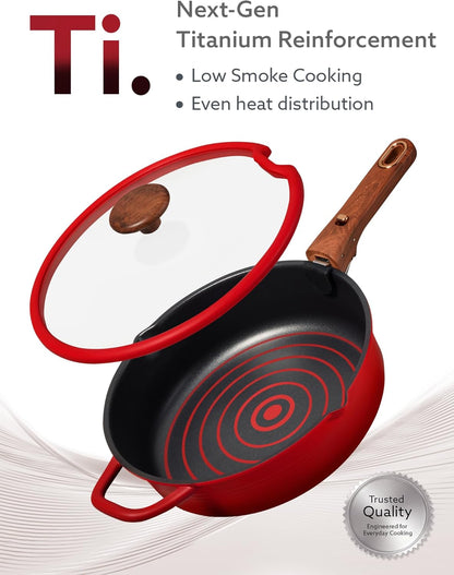 20Pcs Titanium Cookware Set, Pots and Pans Set Detachable Handle | Non-Stick, Non-Toxic, Induction Compatible, Dishwasher & Oven Safe, Space Saving, Camping Cooking, Red3