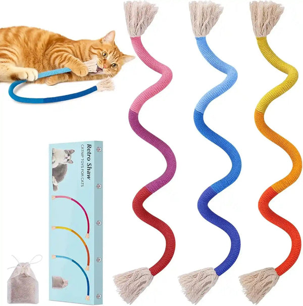 Retro Shaw Cat Toys Chew Ropes with Natural Catnip, 23.6 Inches, 3 Pack | Safe Teeth Cleaning String, for Indoor Cats, Soft Sisal Material, Interactive Fun Cats Nip Kicker1