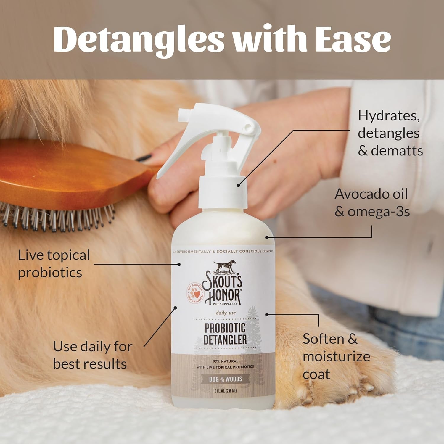 skouts-honor-probiotic-dog-detangler-spray-dog-of-the-woods-8-oz-hydrating-and-conditioning-with-avocado-oil-97-natural-microbiome-friendly-paraben-and-sulfate-free