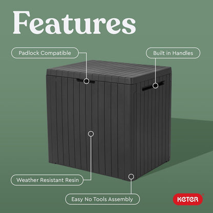 Keter City 30 Gal Outdoor Storage Box and Patio Side Table | Grey, Resin, Compact, Weatherproof, Lockable, Easy Assembly, Organization, Pool Accessories Storage3