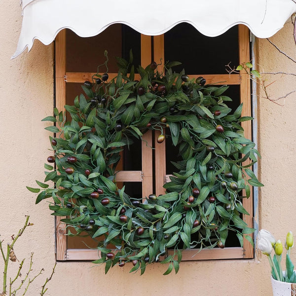 Olive Wreath 26 Inch Wreaths for Front Door with Purely Handmade Realistic Dense Olive Leaf Olive Berry, Elegant Home Decor Wreath Ideal for Front Door, Hallways, Any Area You Want to Brighten2