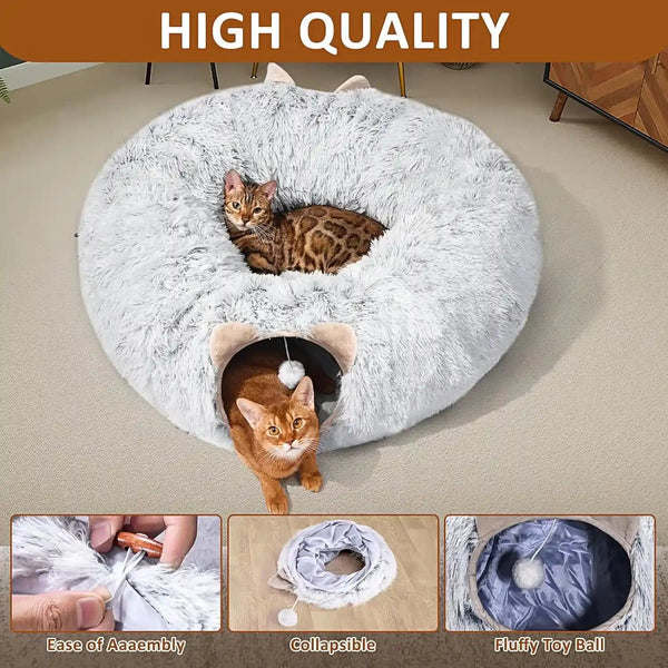 Cat Tunnel with Cat Bed for Indoor Cats, under Christmas Tree Soft Plush Peekaboo Cat Cave Donut Tunnel, Multifunctional Playground Toys Hideplace for Kittens, Rabbit, Ferret (Grey)6