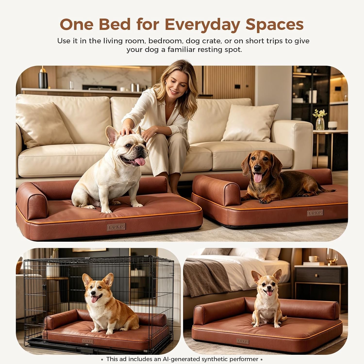 outdoor-waterproof-dog-bed-for-small-dogs-egg-crate-foam-crate-pad-with-raised-bolster-removable-washable-leather-look-cover-non-slip-bottom-brown-for-dogs-up-to-20-in-long