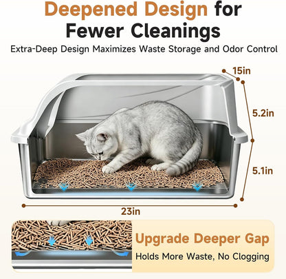 Stainless Steel Sifting Litter Box for Pine Pellets, XL Odor Free | Stainless Steel Litter Box with Lid,Large Capacity，Anti-Leakage, Easy Cleaning, Less Tracking, for Multi-Cat & Big Cats5
