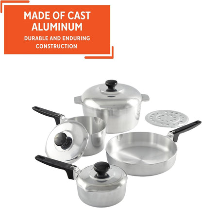 USA Heavy Duty 8-Piece Cast Aluminum Cajun Cookware Set, Silver | Mirror-Polished Finish, Bakelite Handles and Knobs with Lids, Ideal for Most Kitchen Tasks, Great for Home Cooks3