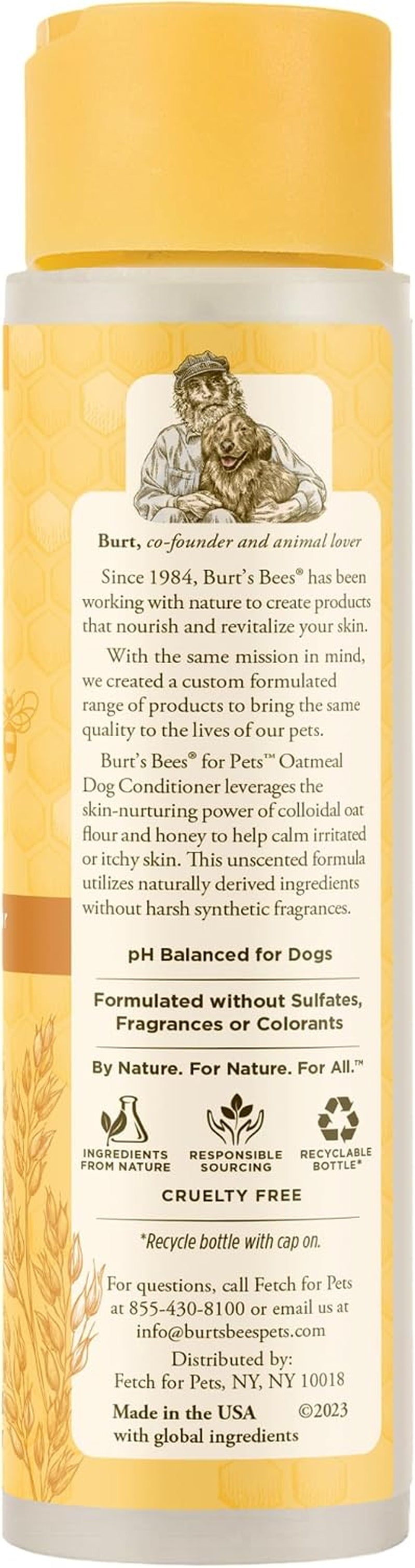 burts-bees-for-pets-oatmeal-dog-conditioner-fragrance-free-10-fl-oz-colloidal-oat-flour-and-honey-moisturize-and-soften-dry-coats-ph-balanced-95-natural-origin