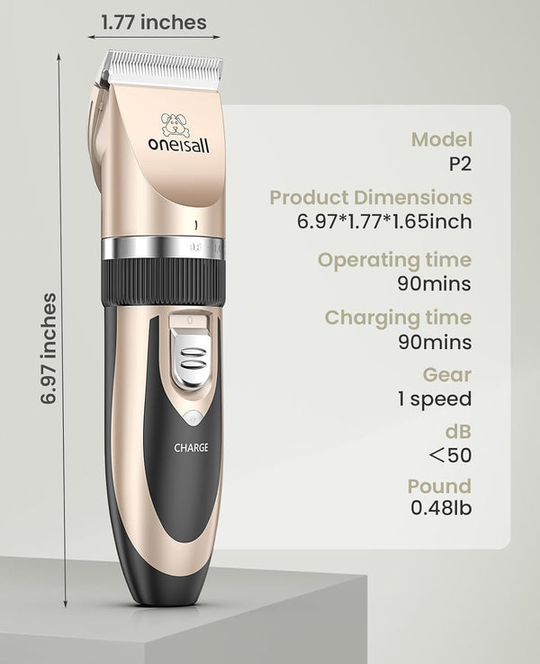 Oneisall Dog Clippers Grooming Kit for Dogs Cats Pets | Low Noise, Rechargeable Cordless, Long Battery Life, Simple for Beginners, 6 Guide Combs, Removable & Rinsable Blade7