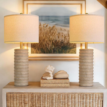 27'' Farmhouse Table Lamps Set of 2 for Living Room, Stone like | Bedside Lamp for Bedroom, Boho and Distressed Style, Hand-Textured Ceramic Design, Tall Lamp Decor for Sideboard & Entryway2