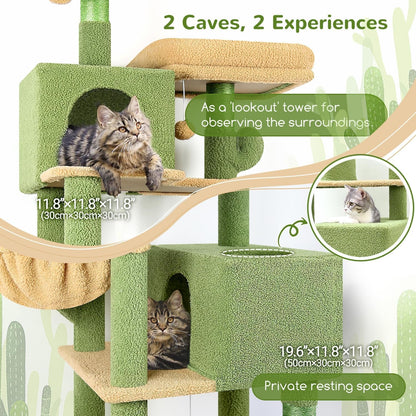 Globlazer Cactus Cat Tree Tower 76-Inch Extra Tall Multi-Level Cat Furniture with Cozy Condos,Interactive Toys and Perches for Large Cats, Perfect for Climbing, Scratching, and Play, F76, Green2