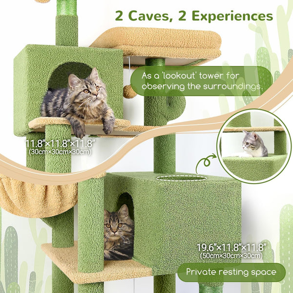 Globlazer Cactus Cat Tree Tower 76-Inch Extra Tall Multi-Level Cat Furniture with Cozy Condos,Interactive Toys and Perches for Large Cats, Perfect for Climbing, Scratching, and Play, F76, Green2