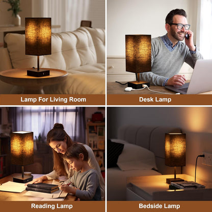 Bedside Table Lamp for Bedroom with 2 USB Ports, 14-Inch, Black | USB A+C Ports, Touch 3-Way Dimmable LED Bulb Included Fabric Lampshade Metal Base Small Nightstand Lamp for Desk Living Room6