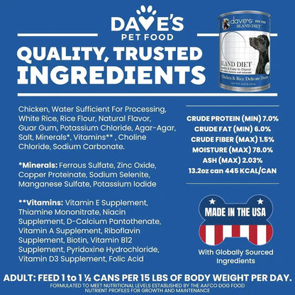 Dave'S Pet Food Bland Diet Dog Food (Chicken & Rice), Sensitive Stomach, Easy to Digest Pate, Gluten-Free, Digestive Care, Low Fat (6%) Limited Ingredients, Complete & Balanced, 13.2 Oz (Case of 12)7