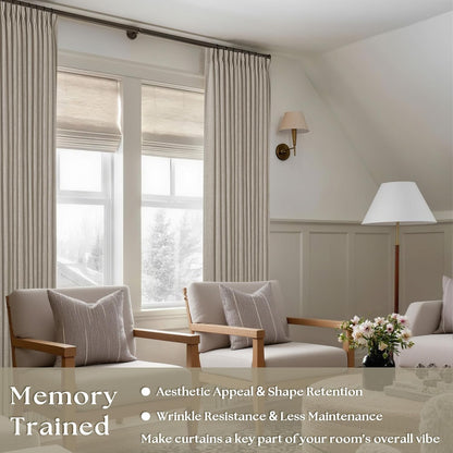 Burlywood Birch Pinch Pleated Linen 90 Inch Curtains 2 Panels | Thick Linen Textured, Flax Burlap Taupe, Pinch Pleat Drapes 90 Inches Long, Semi Sheer Curtains, for Dining Bedroom Office2