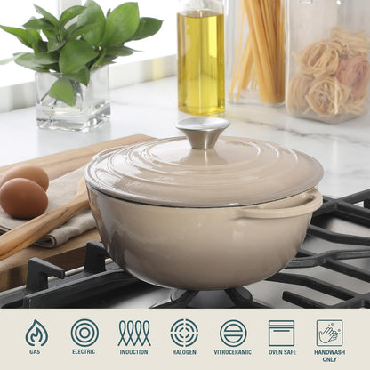 Addlestone 2.65 Qt Enameled Cast Iron Dutch Oven Pot with Lid – Round, Oven Safe to 500°F, Ideal for Bread Baking & Stews - Gradient Taupe4