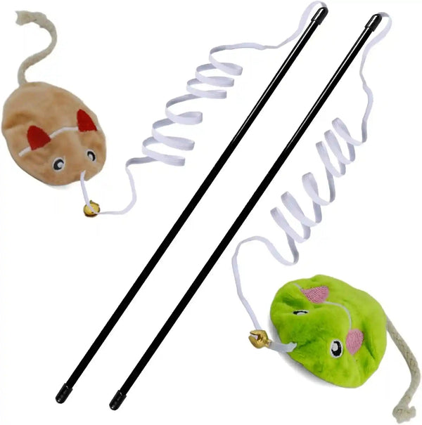 Interactive Cat Toy Wand with Catnip Mouse, Cat Teaser Wand Rainbow String for Bored Indoor Adult Cats and Kittens (2 Pack Mouse)1
