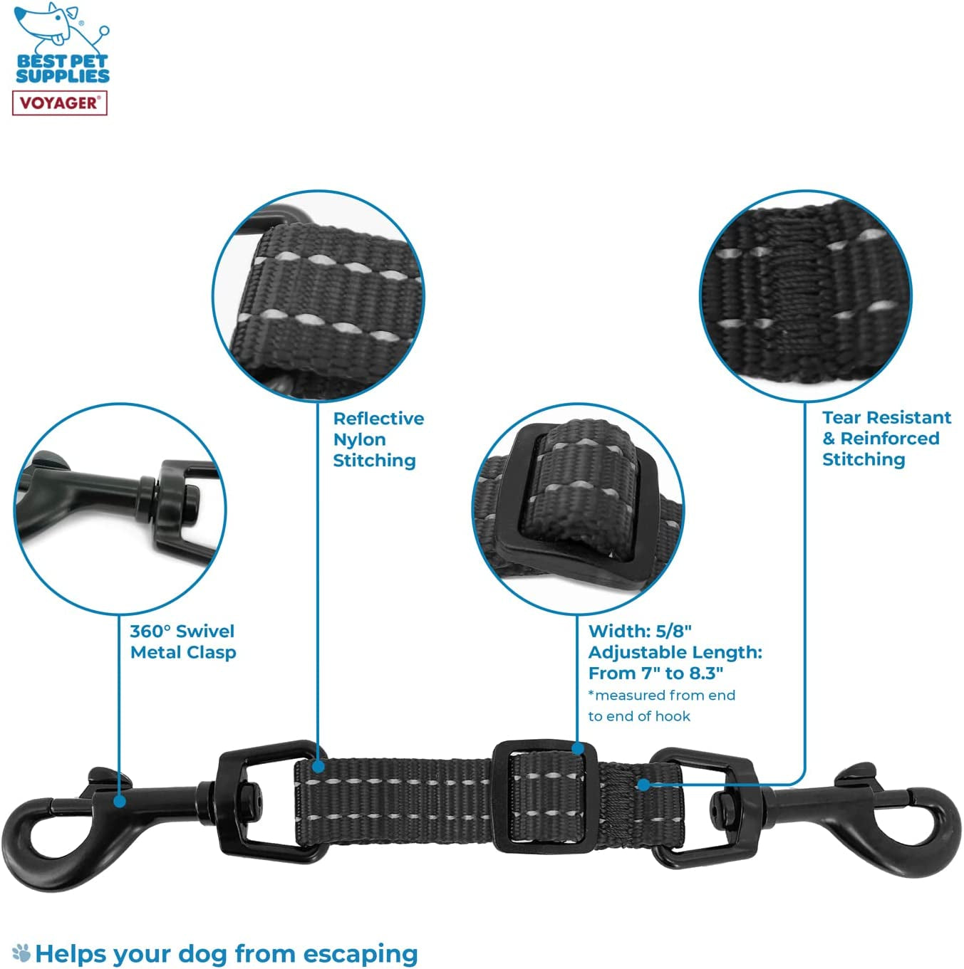 best-pet-supplies-voyager-dog-collar-safety-clip-with-dual-clasps-collars-and-no-pull-harness-connectors-training-for-walking-running-and-hiking-safety-clip-black