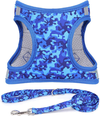 Step in Dog Harness Leash Set- All Weather Reflective No-Pull Floral Pattern Padded Mesh Vest Harness for Cats Puppy Extra-Small Small Medium Large Dogs - Pink Flower - S14
