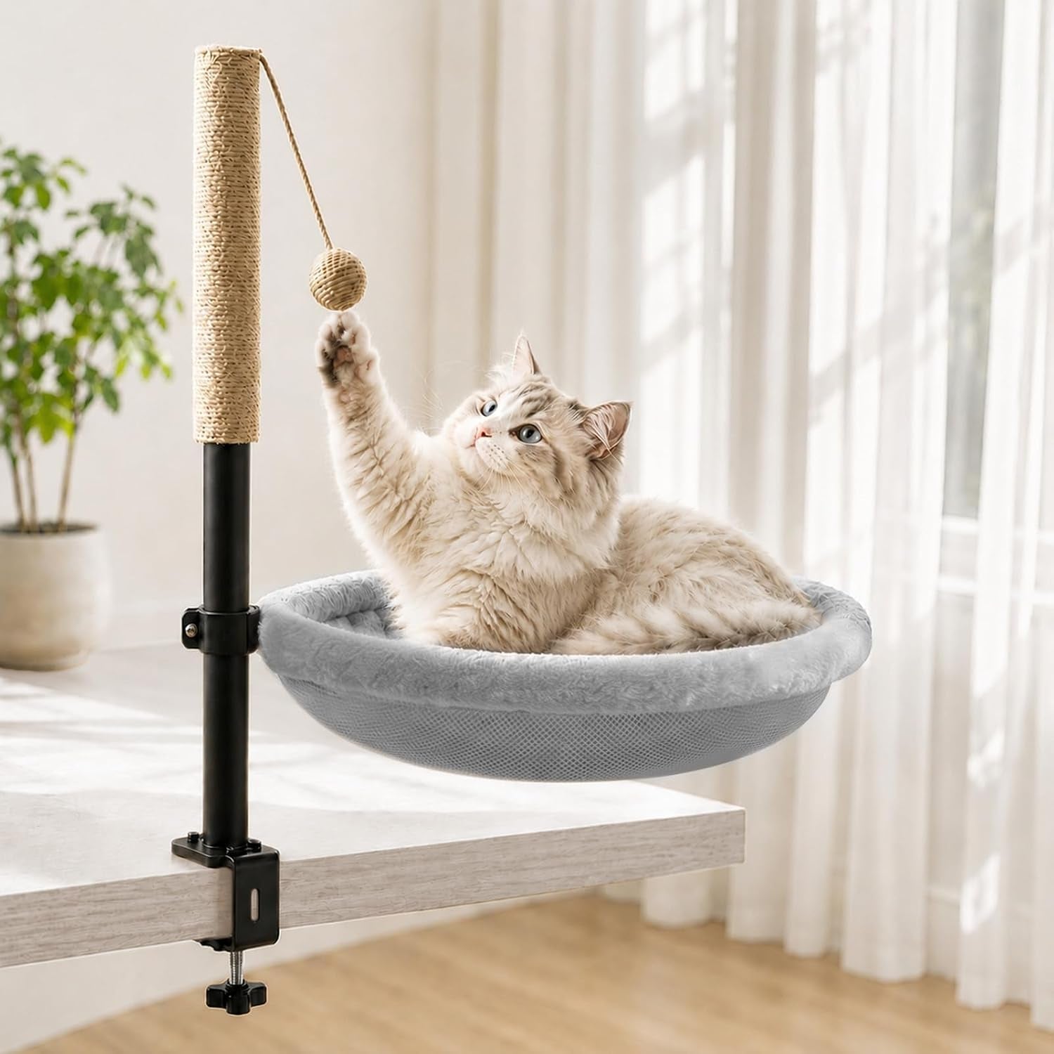 cat-desk-bed-with-scratching-post-clamp-on-360-rotating-camel-adjustable-height-reversible-machine-washable-cover-alloy-steel-frame-space-saving-perch-supports-cats-up-to-45-pounds
