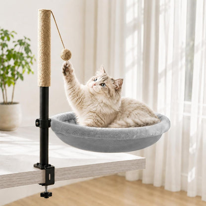 Cat Desk Bed with Scratching Post Clamp on 360 Rotating Camel | Adjustable Height, Reversible Machine Washable Cover, Alloy Steel Frame, Space Saving Perch, Supports Cats up to 45 Pounds10