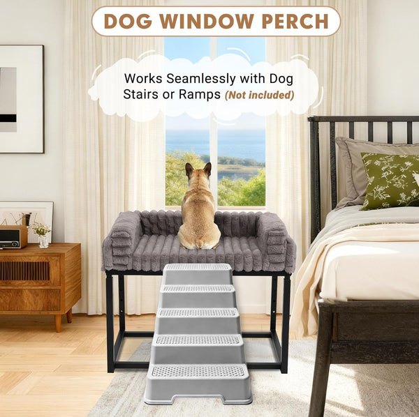 Bedside Dog Bed Adjustable Elevated Bunk Lounge Dog Bed Attach to Human Bed | Dog & Cats Window Perch, 25"X18" Metal Frame Pet Bedside Co-Sleeper with Thick Supportive Cushion Mattress & Washable Cover6