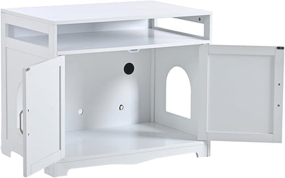 31.5" L White Cat Litter Box Enclosure with Hidden Plug & 2 Doors, Indoor Large Cat Washroom Storage Bench Side Table9